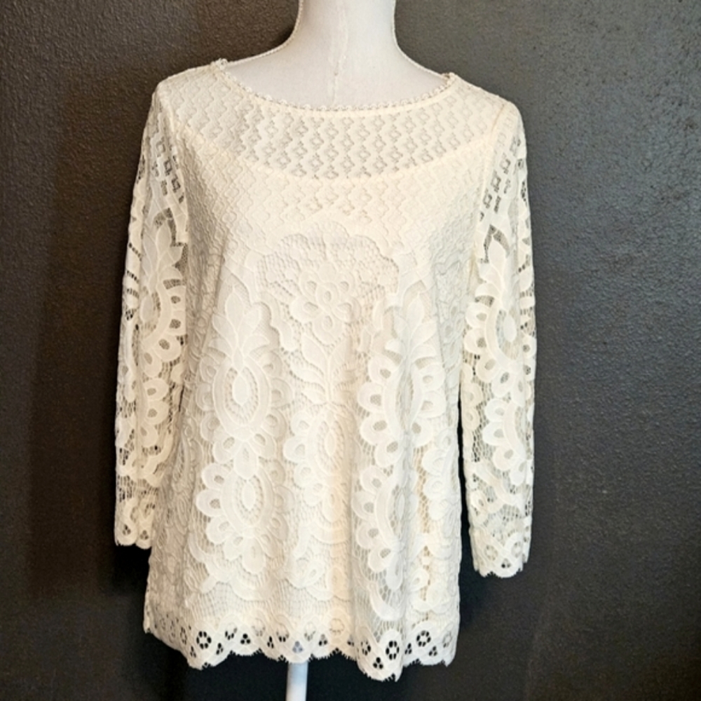 Rafaella Ivory Lace Blouse / Tunic Size Medium